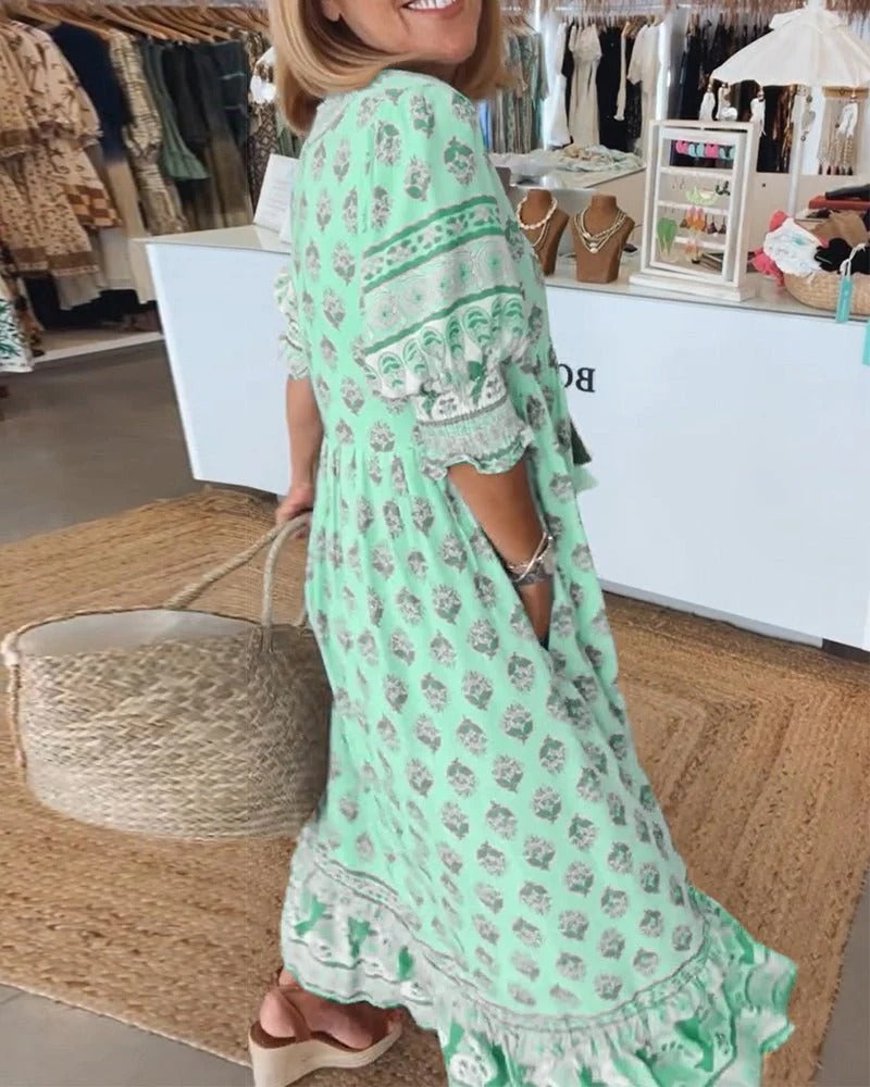 Lucía | Vestido Midi Bohemio con Lazo y Borlas para Mujer 5