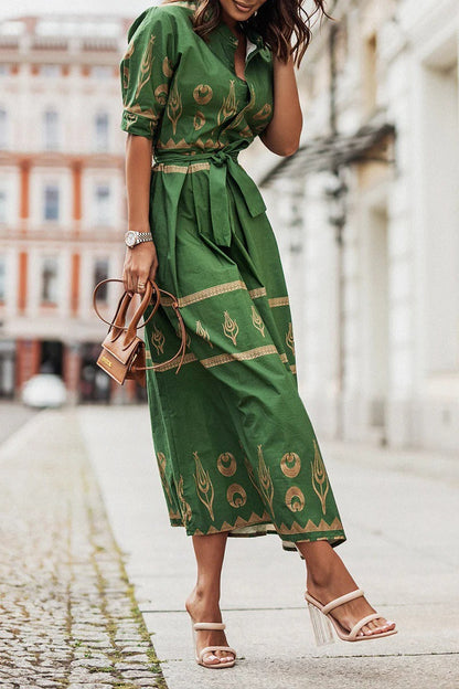 Vestido Midi Mujer Bohemio Manga Larga con Cinturón