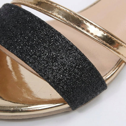 Sandalias Mujer Tacón Bajo Brillantes Tobillera