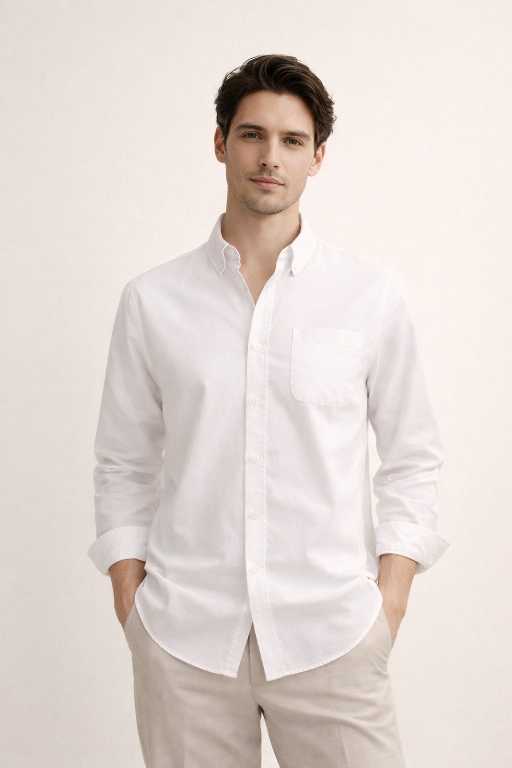 Camisa Hombre Casual Algodón Manga Larga Corte Recto