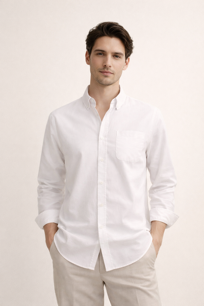 Camisa Hombre Casual Algodón Manga Larga Corte Recto