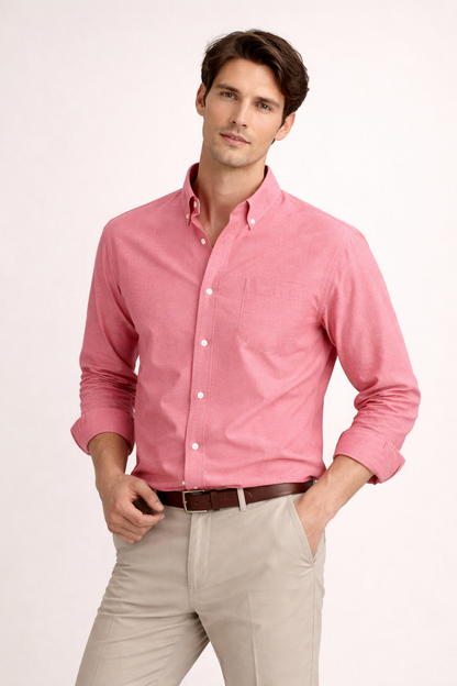 Camisa Hombre Casual Algodón Manga Larga Corte Recto