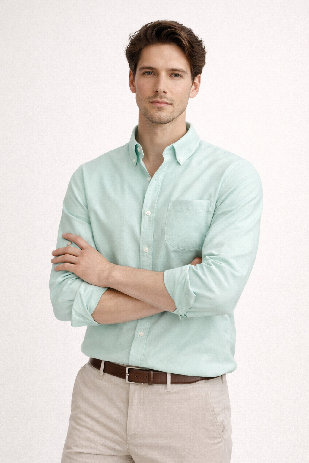 Camisa Hombre Casual Algodón Manga Larga Corte Recto