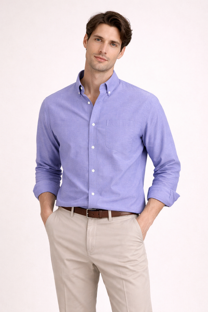 Camisa Hombre Casual Algodón Manga Larga Corte Recto