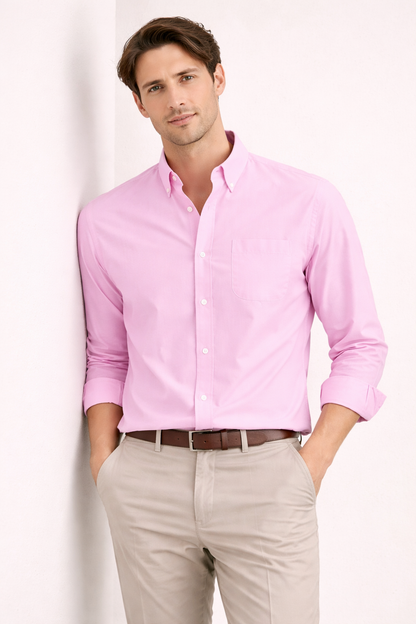 Camisa Hombre Casual Algodón Manga Larga Corte Recto