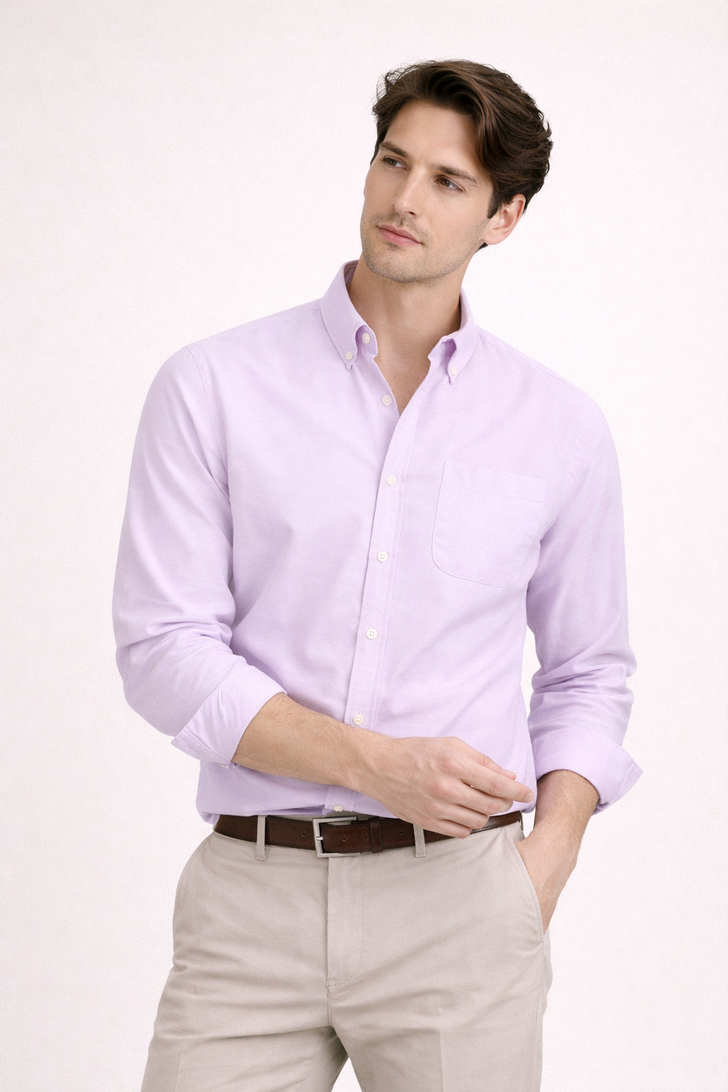 Camisa Hombre Casual Algodón Manga Larga Corte Recto