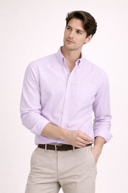 Camisa Hombre Casual Algodón Manga Larga Corte Recto