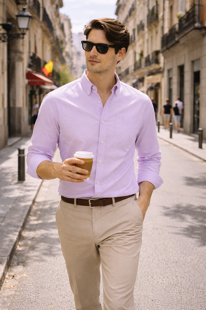Camisa Hombre Casual Algodón Manga Larga Corte Recto