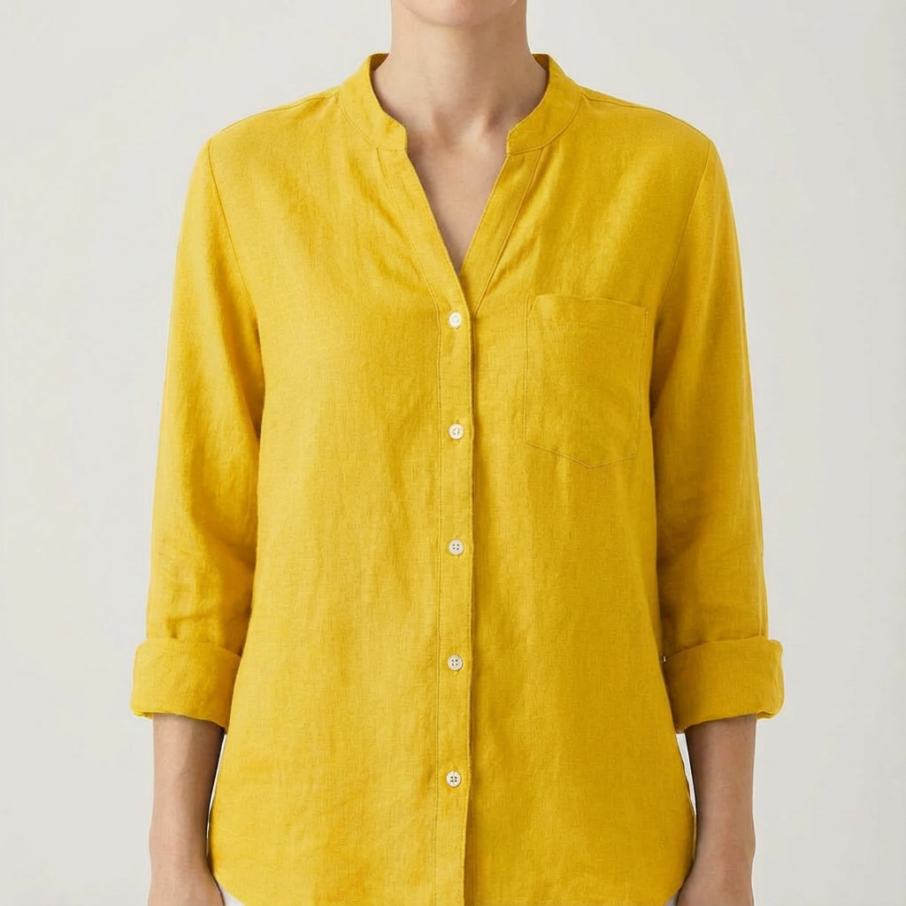 Blusa Mujer Cuello en V Manga Enrollada Estilo Casual