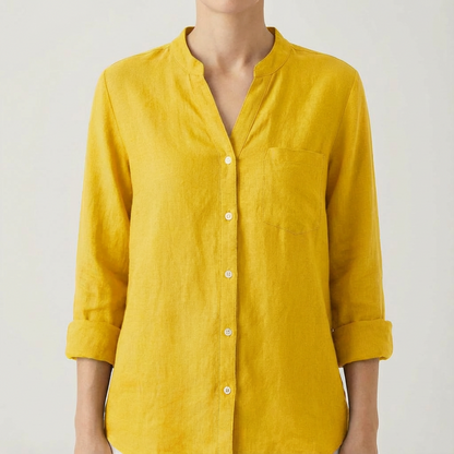 Blusa Mujer Cuello en V Manga Enrollada Estilo Casual