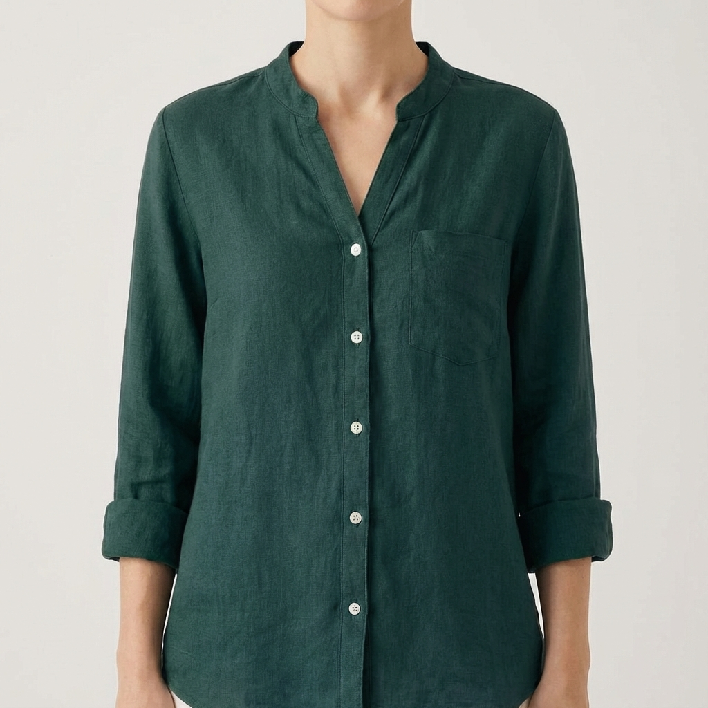 Blusa Mujer Cuello en V Manga Enrollada Estilo Casual