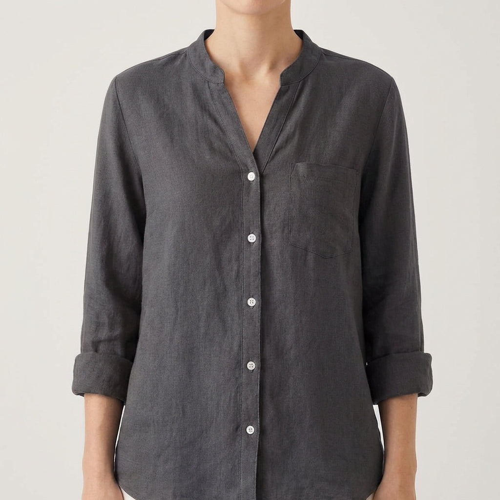 Blusa Mujer Cuello en V Manga Enrollada Estilo Casual