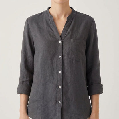 Blusa Mujer Cuello en V Manga Enrollada Estilo Casual