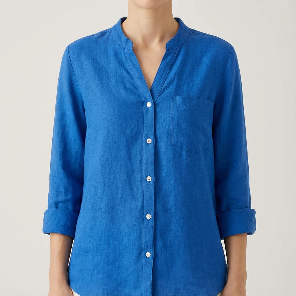 Blusa Mujer Cuello en V Manga Enrollada Estilo Casual