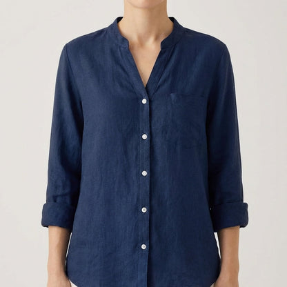 Blusa Mujer Cuello en V Manga Enrollada Estilo Casual