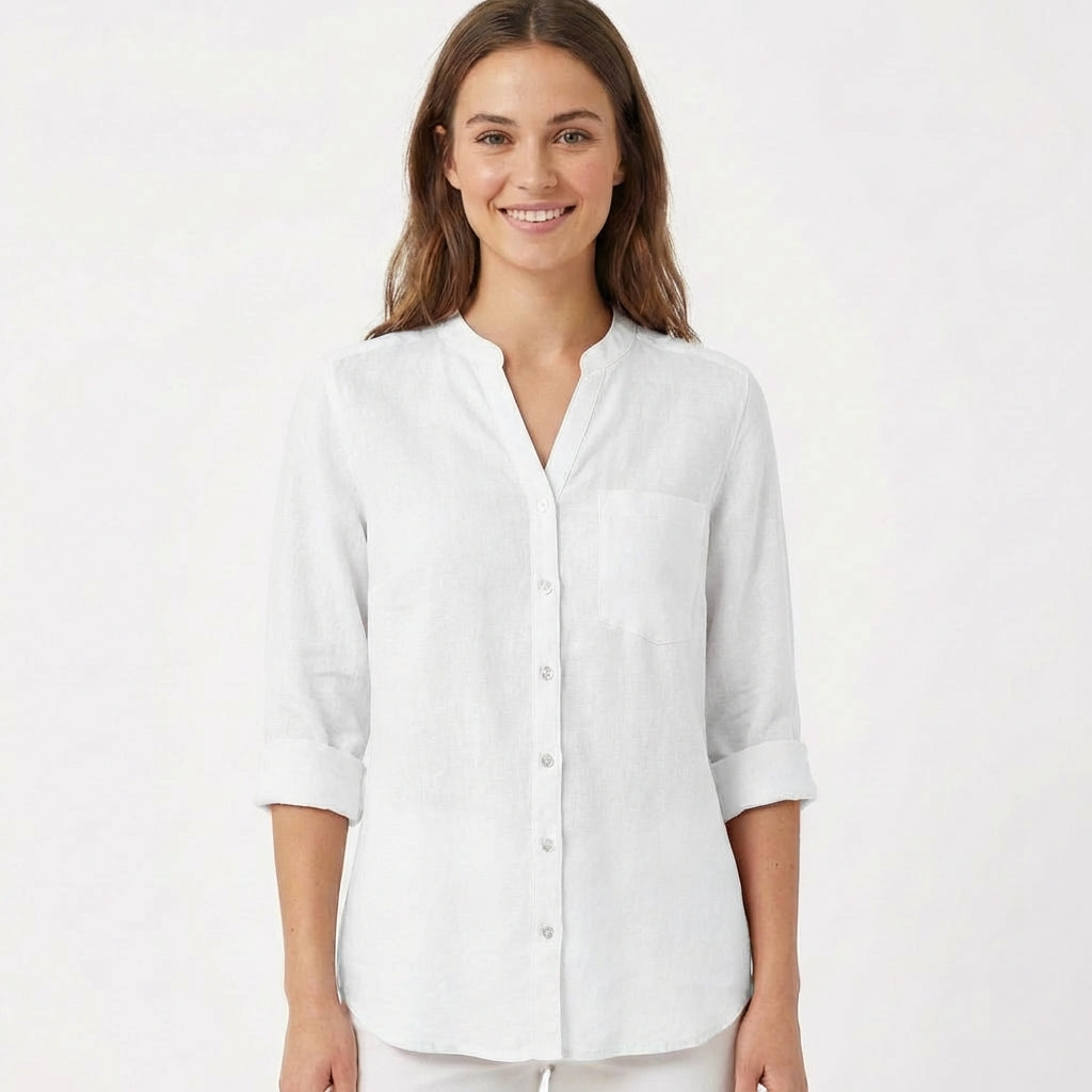 Blusa Mujer Cuello en V Manga Enrollada Estilo Casual - Mavetta
