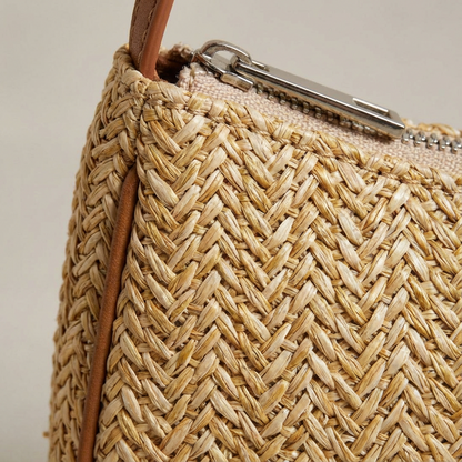 Bolso Baguette Mujer de Rafia Trenzada Asa de Piel Veraniego