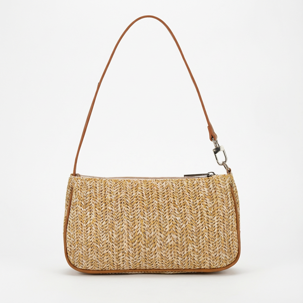 Bolso Baguette Mujer de Rafia Trenzada Asa de Piel Veraniego - Mavetta