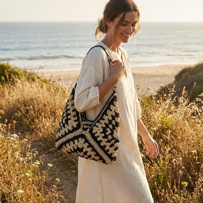 Bolso Tote Mujer de Crochet Artesanal Estilo Boho Chic