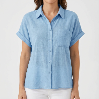 Camisa Mujer Manga Corta Bolsillo Ajuste Casual