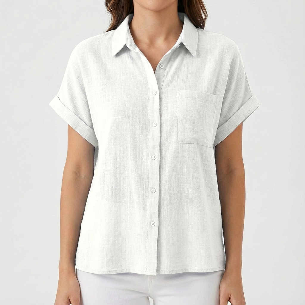 Camisa Mujer Manga Corta Bolsillo Ajuste Casual