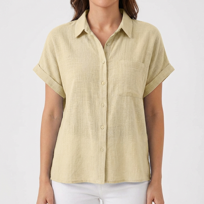 Camisa Mujer Manga Corta Bolsillo Ajuste Casual