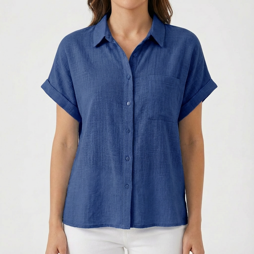 Camisa Mujer Manga Corta Bolsillo Ajuste Casual