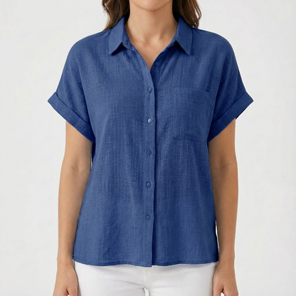 Camisa Mujer Manga Corta Bolsillo Ajuste Casual