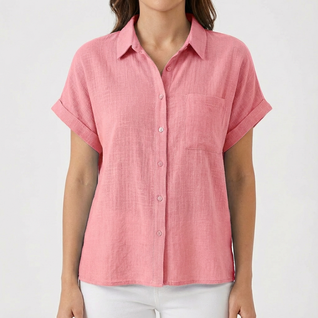 Camisa Mujer Manga Corta Bolsillo Ajuste Casual