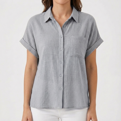 Camisa Mujer Manga Corta Bolsillo Ajuste Casual