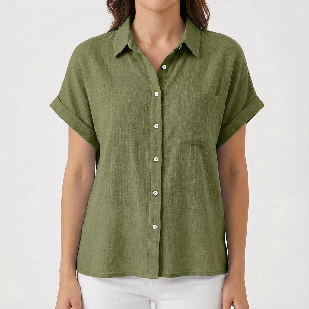 Camisa Mujer Manga Corta Bolsillo Ajuste Casual