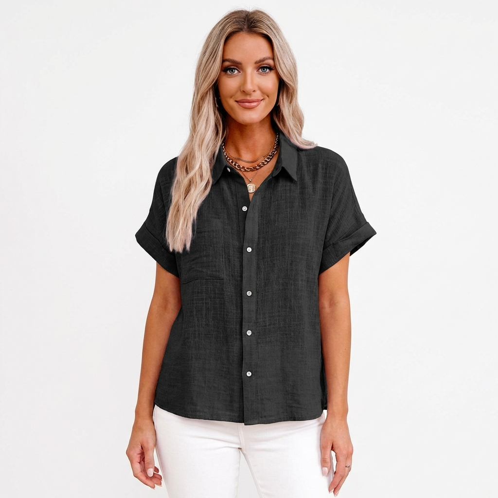 Camisa Mujer Manga Corta Bolsillo Ajuste Casual - Mavetta