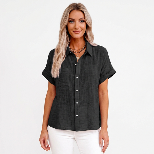 Camisa Mujer Manga Corta Bolsillo Ajuste Casual - Mavetta