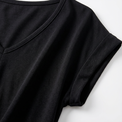 Camiseta Mujer Algodón Escote en V Manga Caída
