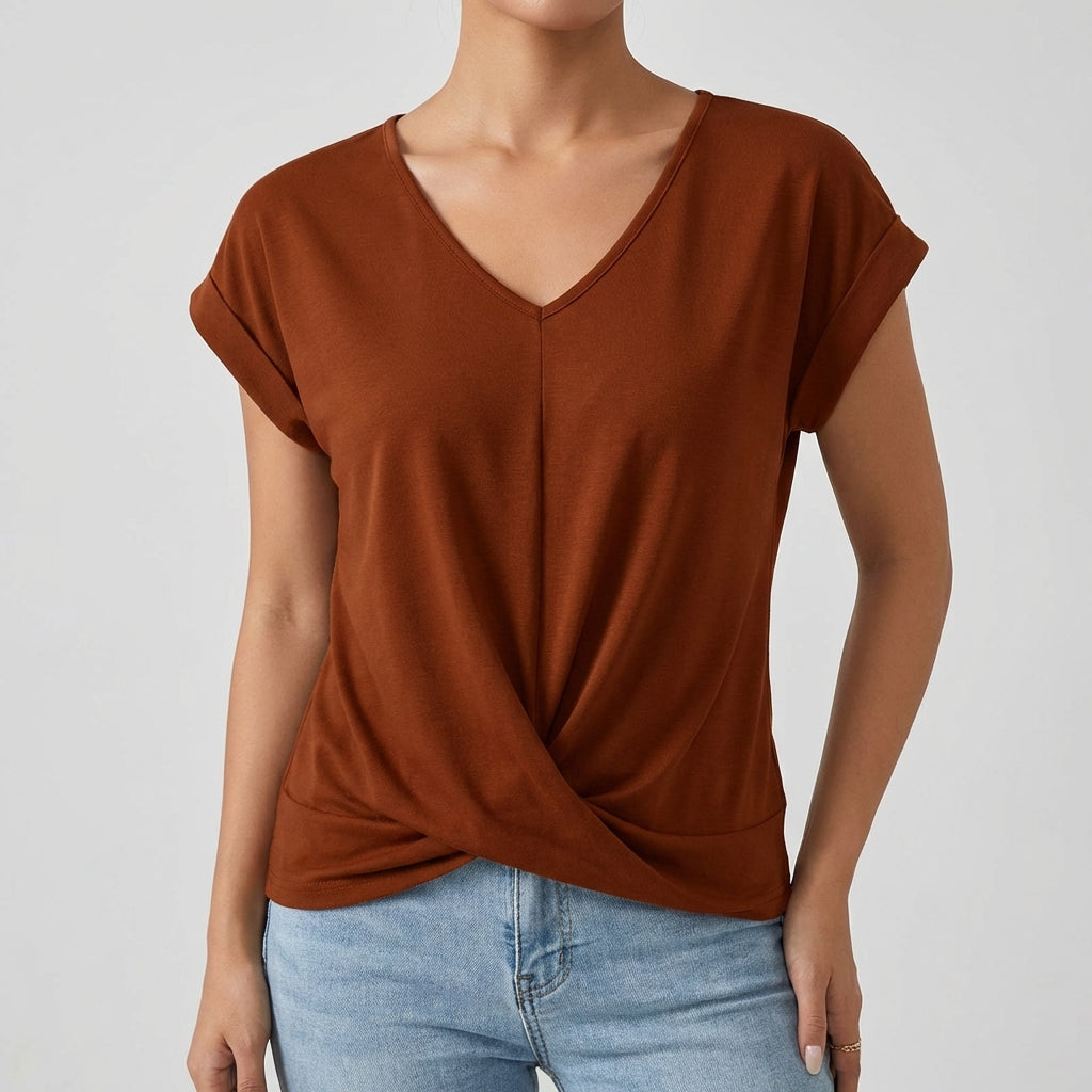 Camiseta Mujer Algodón Escote en V Manga Caída