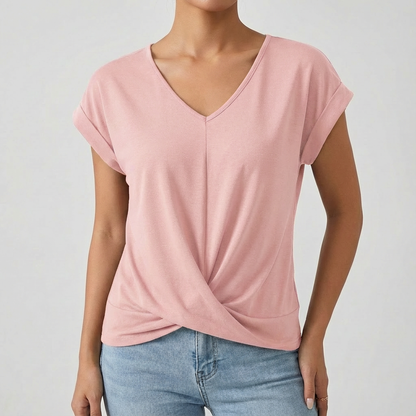Camiseta Mujer Algodón Escote en V Manga Caída