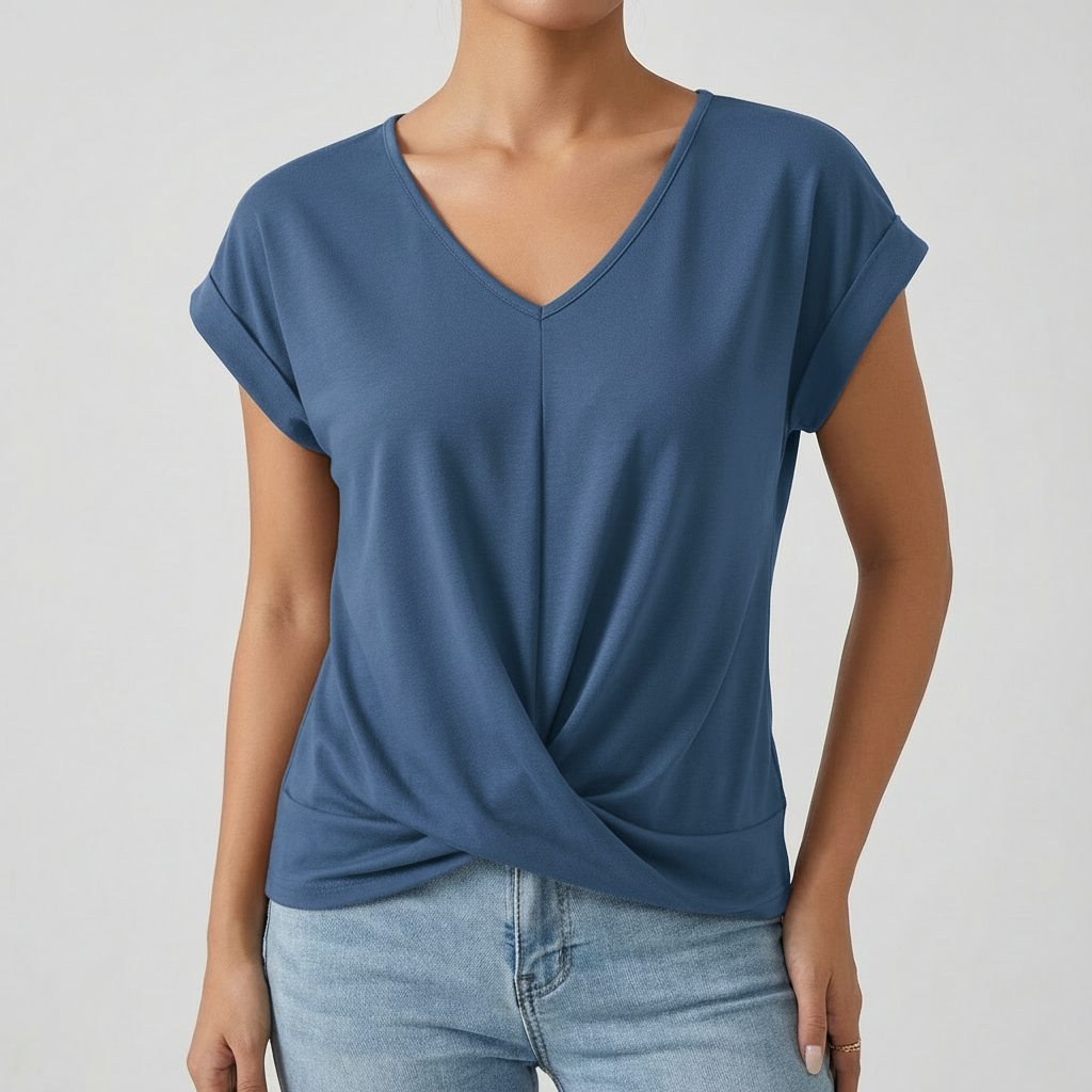 Camiseta Mujer Algodón Escote en V Manga Caída