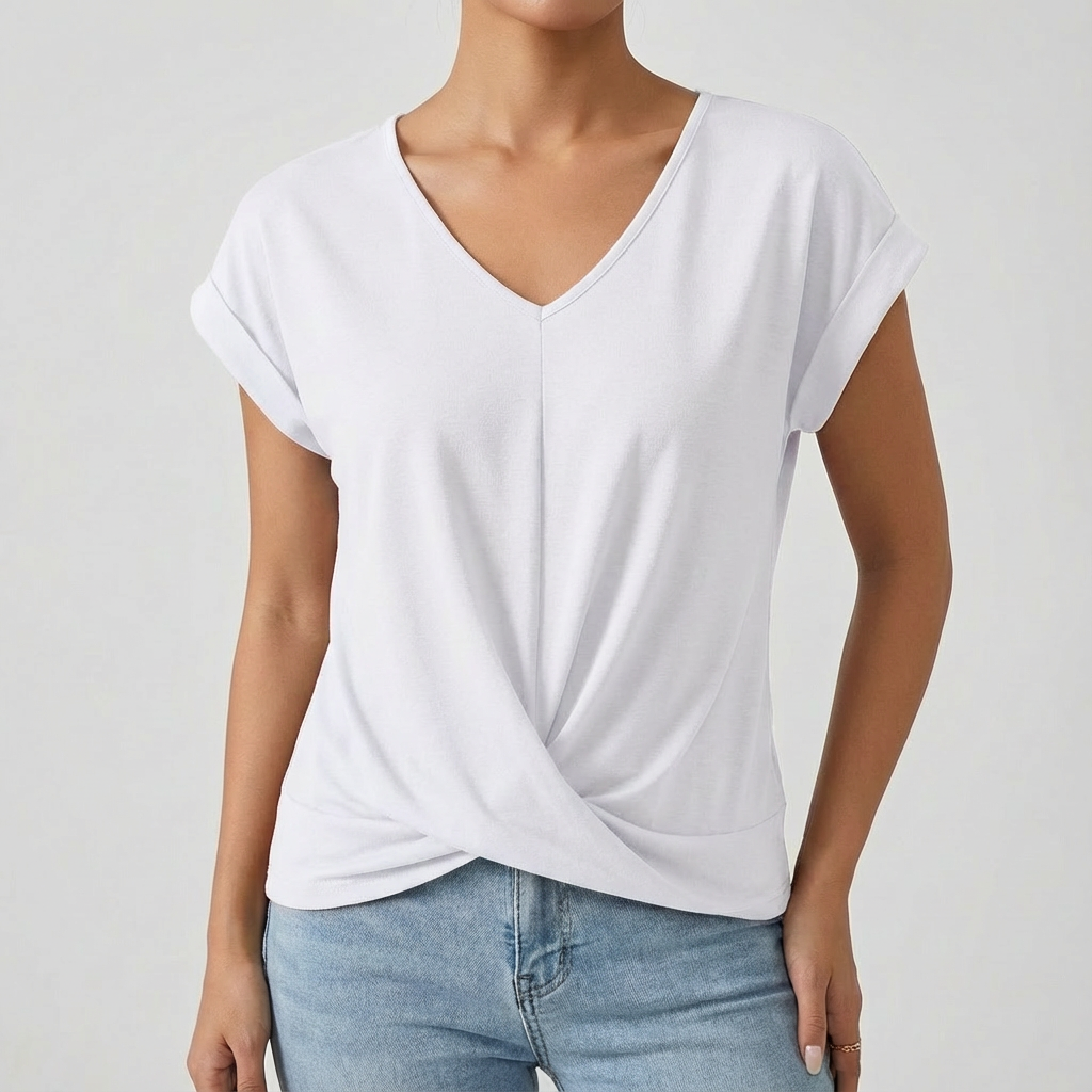 Camiseta Mujer Algodón Escote en V Manga Caída