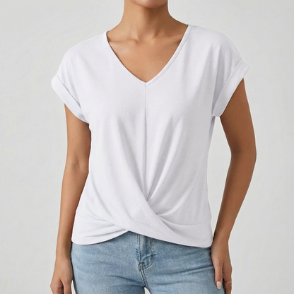 Camiseta Mujer Algodón Escote en V Manga Caída