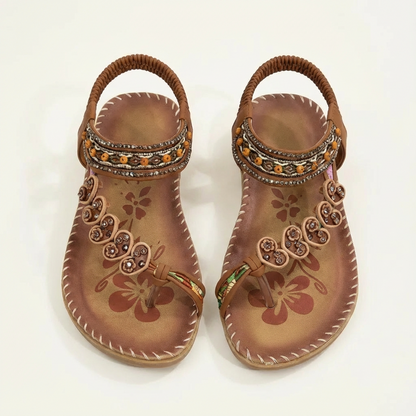 Sandalias Planas Mujer con Apliques Florales y Tiras con Cuentas Boho - Mavetta