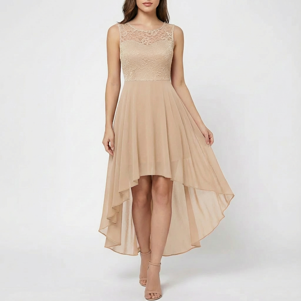 Vestido Mujer A-Line Encaje Bordado Bajo Asimétrico