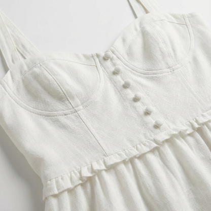 Vestido Midi Mujer con Botonadura Frontal y Busto Fruncido Romántico