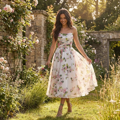 Vestido Midi Mujer Estampado Floral Tirantes Finos Romántico
