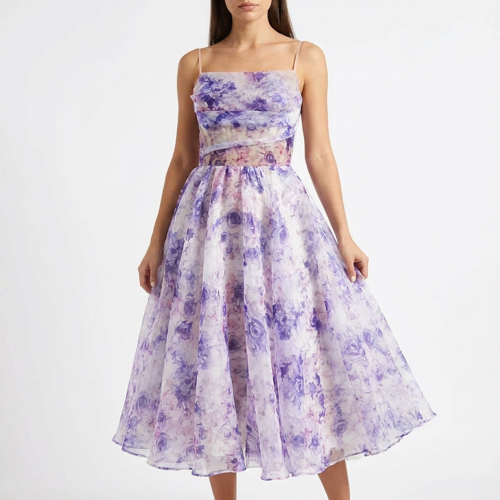 Vestido Midi Mujer Estampado Floral Tirantes Finos Romántico
