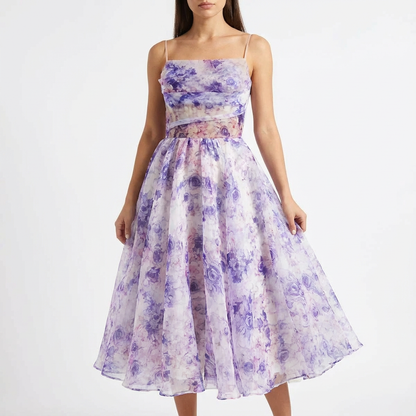 Vestido Midi Mujer Estampado Floral Tirantes Finos Romántico