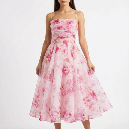Vestido Midi Mujer Estampado Floral Tirantes Finos Romántico