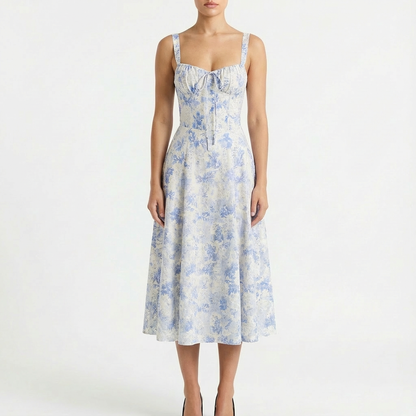 Vestido Midi Mujer con Tirantes Finos Estampado Floral