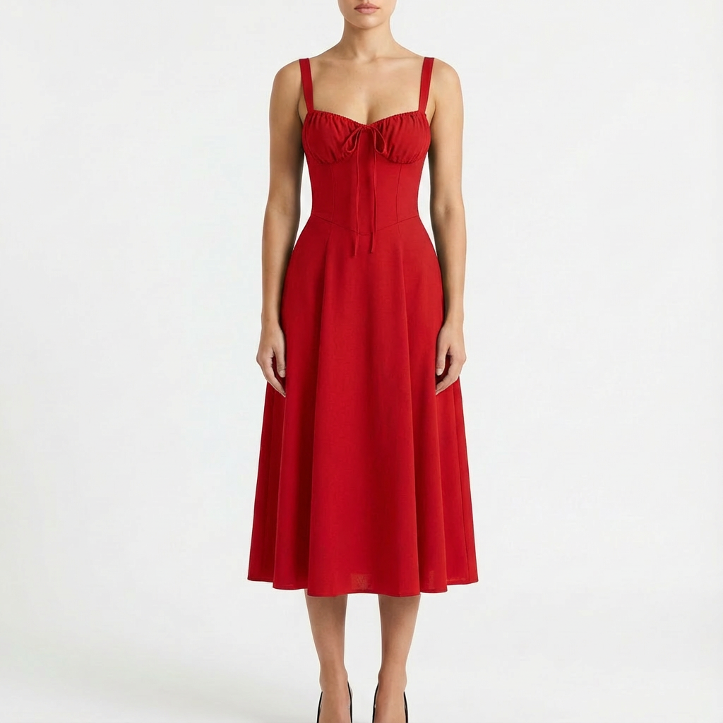Vestido Midi Mujer con Tirantes Finos Estampado Floral