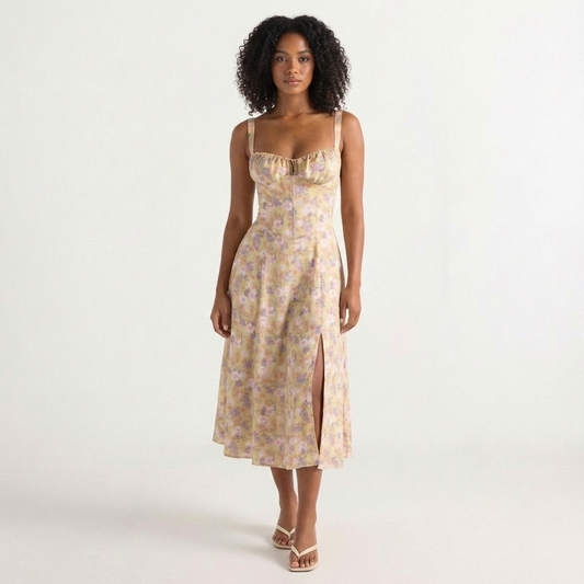 Vestido Midi Mujer con Tirantes Finos Estampado Floral - Mavetta