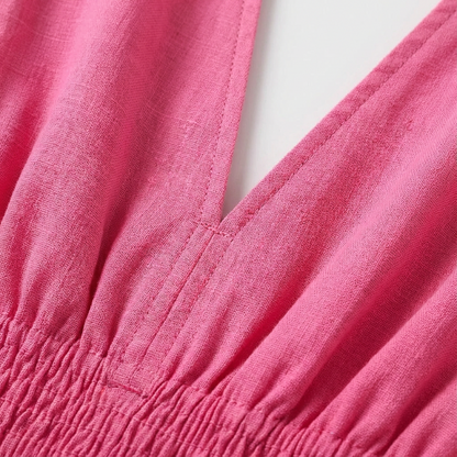 Vestido Mini Mujer Manga Abullonada Escote en V Romántico